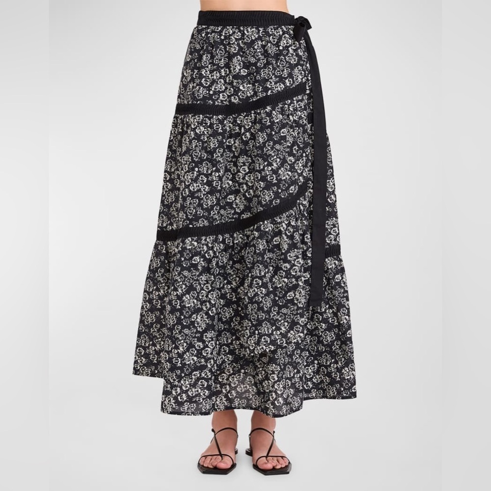 Merlette
Floral-Print Pleated-Trim A-Line Maxi Skirt